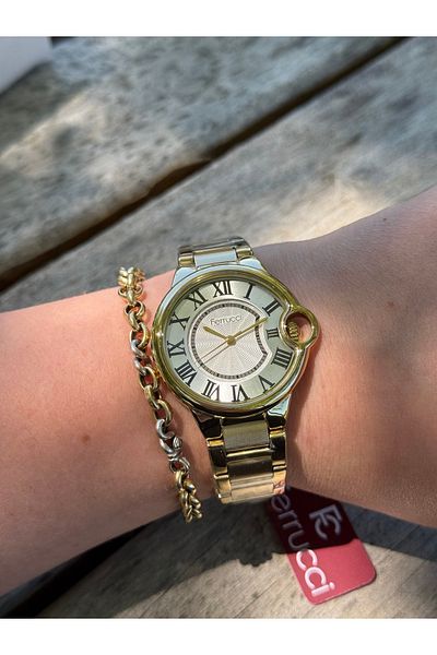 Ferrucci Gold Colored Simple Stylish Brand Model Waterproof Women's Watch with Steel Cord