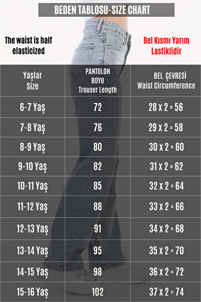 Asortik Kids Girl's High Waist Wide Leg 100% Cotton Palazzo Loose Loose Denim Jean Trousers