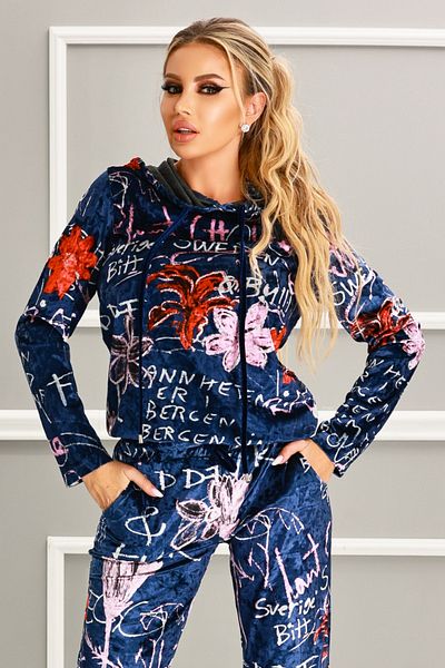 Atmosphere Fashion Colorful navy velvet tracksuit