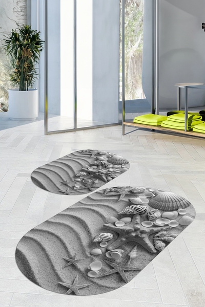 Viyana Home Covoraș de baie oval, lavabil, cu bază anti-alunecare, imprimat d...