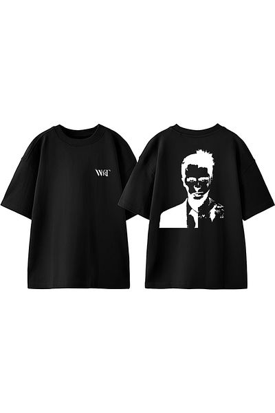 THEWERT Fight Club 3 Design Back Printed Βαμβακερό μαύρο μπλουζάκι Oversize