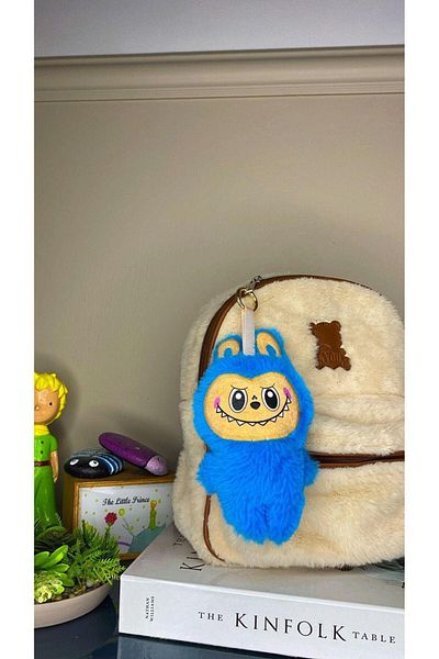 mos&more Blue Plush Labubu Bag Ornament Accesoriu Breloc, Ornament pentru mașină, Breloc pentru geantă