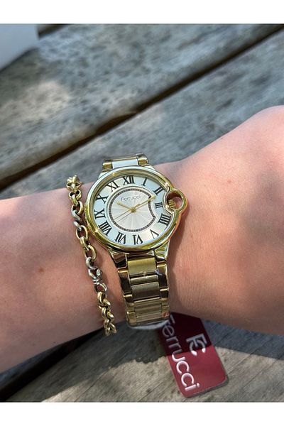 Ferrucci Gold Colored Simple Stylish Brand Model Waterproof Women's Watch with Steel Cord