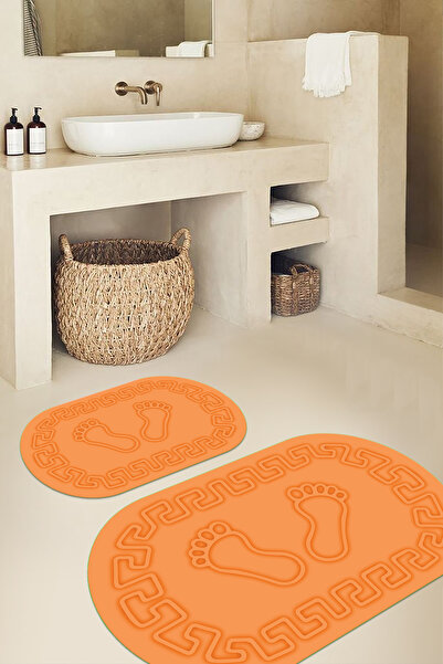 Viyana Home Dijital Kaymaz Taban Yıkanabilir Ayak İzi Desen Oval Banyo Paspas...