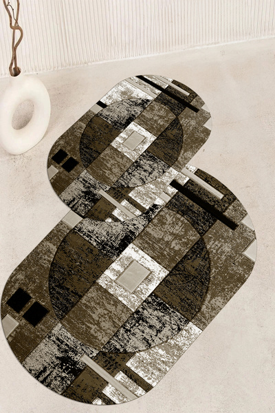 Viyana Home Covoraș de baie oval, lavabil, cu bază anti-alunecare imprimată d...