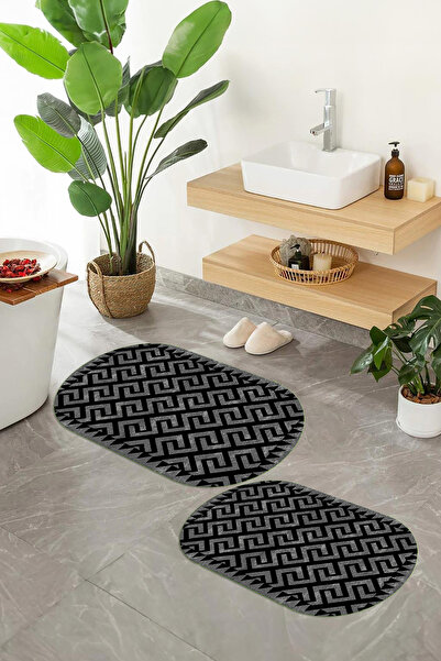 Viyana Home Ψηφιακή εμπριμέ αντιολισθητική βάση που πλένεται οβάλ χαλάκι μπάν...