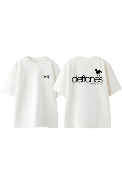 THEWERT Tricou oversize alb din bumbac cu imprimeu pe spate Deftones 8 Design