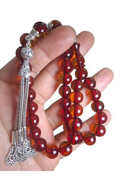 Cekke Tesbih Ottoman Fire Amber Simulation 11 mm Original Prayer Beads Suitable for Daily Use