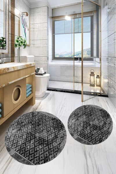 Viyana Home Covoraș de baie rotund, lavabil, cu bază imprimată digital, set d...