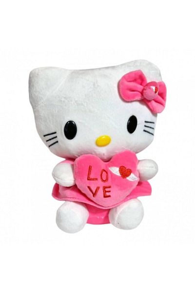 OEM Plush Toy, Little Cat with Heart, 20 cm, Pink