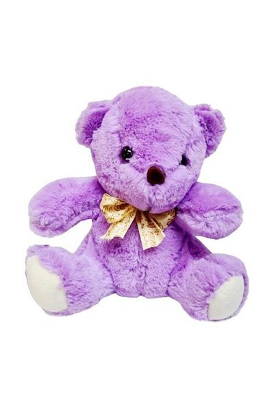 OEM Plush toy, fluffy teddy bear with satin bow, purple, 17 cm