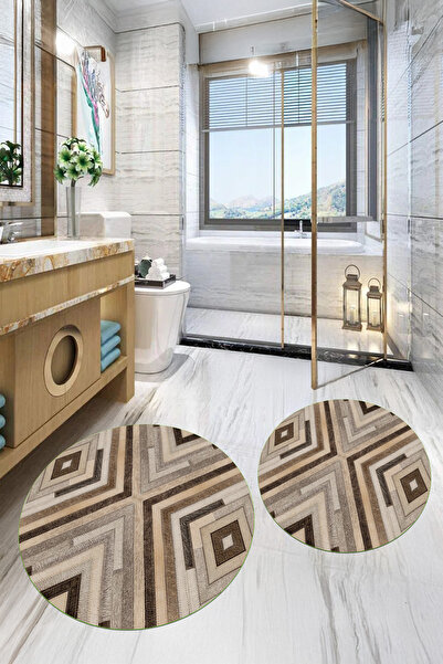 Viyana Home Covoraș de baie rotund, lavabil, cu bază anti-alunecare imprimată...