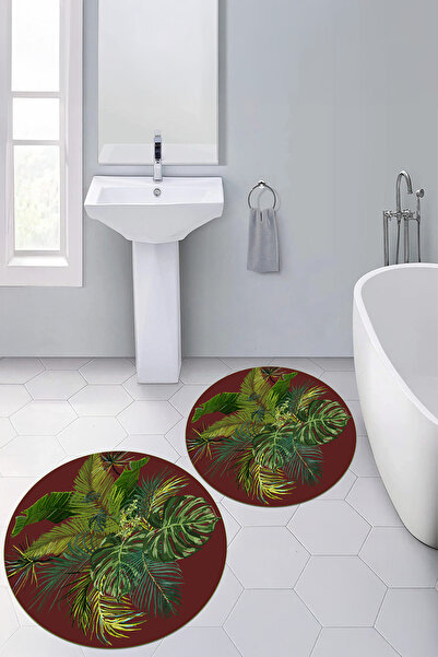 Viyana Home سجادة حمام مستديرة مزينة بالزهور وقابلة للغسل ومضادة للانزلاق، مج...