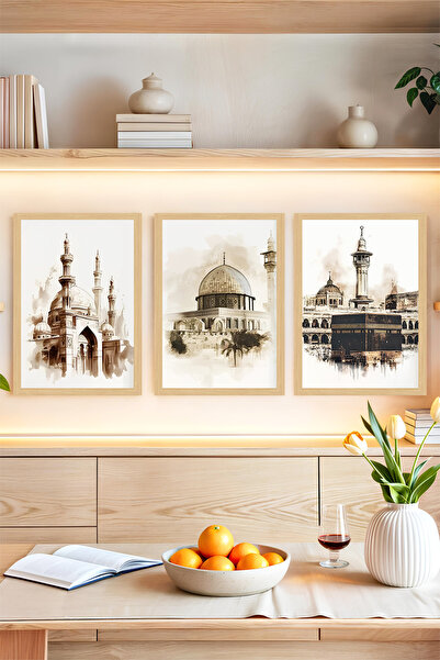 kutuTR 🕋 İslami Mabetler Temalı 3'lü Çerçeve Görünümlü Tablo Seti 🌟 CRVS1079
