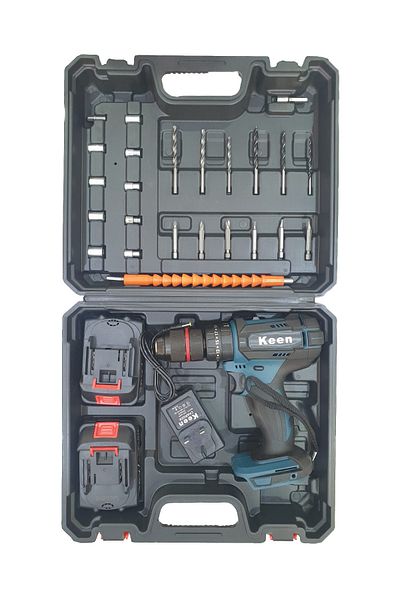 Keen Cordless drill, drilling, screwing and unscrewing, two 36-volt batteries, 13 mm iron head