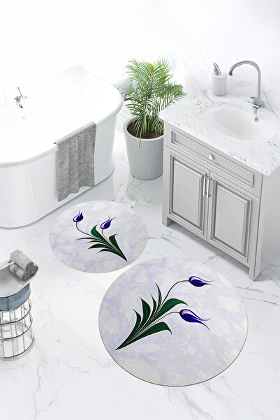 Viyana Home Set de 2 covorașe rotunde pentru baie, lavabile, cu model de flor...