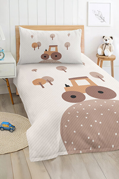 Realhomes مجموعة بيكيه مفردة للأولاد باللون البيج مع نمط الجرار والشجرة