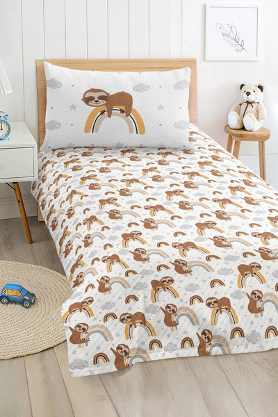 Realhomes مجموعة بيكيه فردية للأولاد والبنات باللون الباستيل البني مع نمط الح...