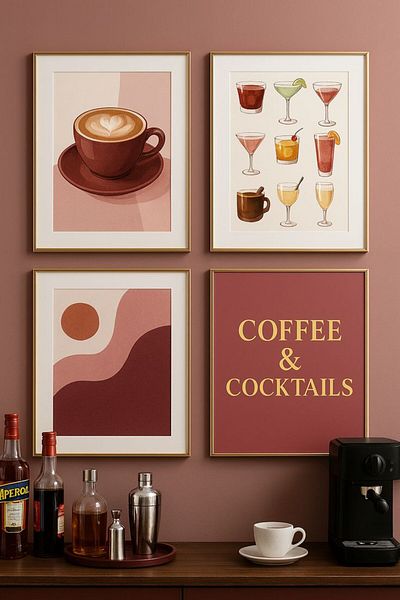 NT Handmade Natural Wood Framed Uv Printing Set of 4 Coffee Cocktails Table – Modern & Stylish Wall Decor