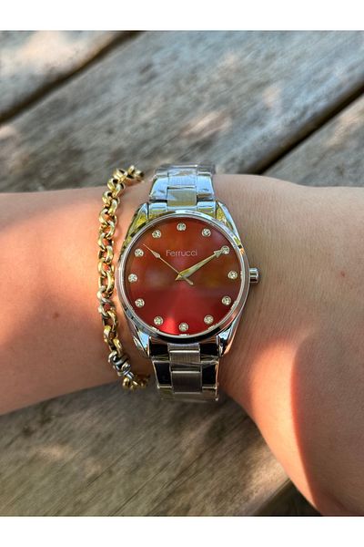 Ferrucci Stylish Steel Cord with Silver Color Red Dial Waterproof Women's Watch