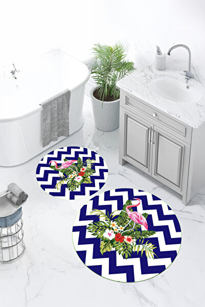 Viyana Home Set de 2 covorașe rotunde pentru baie, lavabile, cu model de flor...