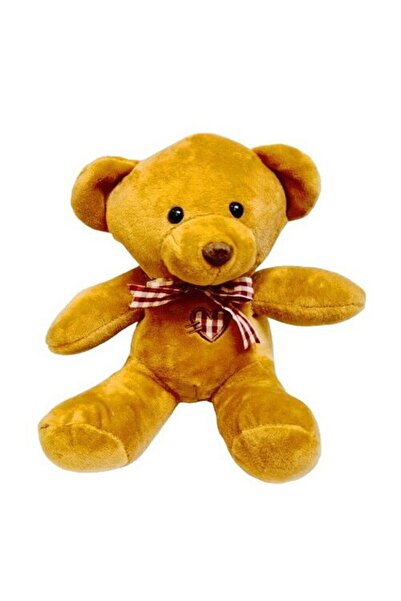 OEM Plush Toy Bear with Heart and Checkered Bow, Brown, 20 cm