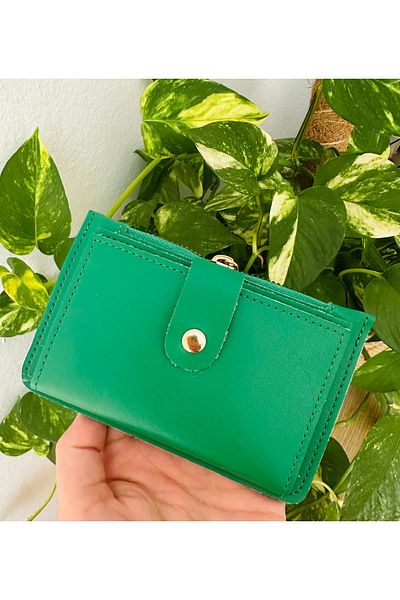 İthal Women's Zippered Green Color Wallet