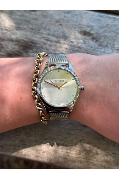 Ferrucci Silver Color Stylish Stone Steel Wire Braided Waterproof Women's Watch