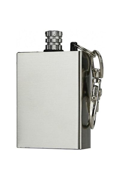 OEM Aprinzător de foc, Brichetă cu piatră, Reîncărcabilă, Tip breloc, Flacără 500°C, Metalică, 4,8 x 2,9 cm, Argintiu