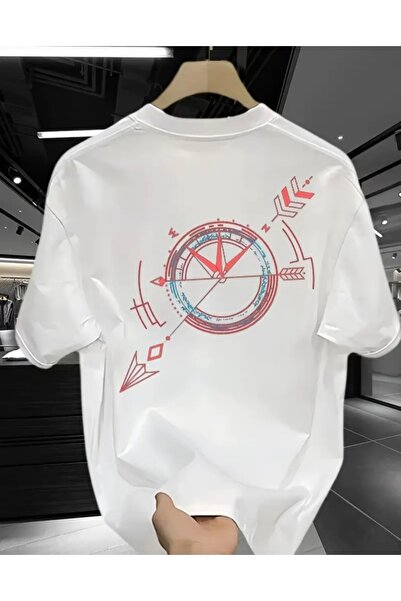 Panda Baskı Tekstil تي شيرت كبير الحجم مطبوع عليه بوصلة حمراء زرقاء