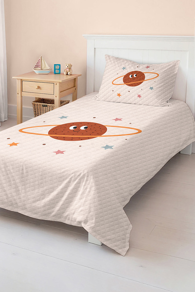 Realhomes مجموعة بيكيه للأطفال مكونة من قطعة واحدة باللون البيج الباستيل مع ن...