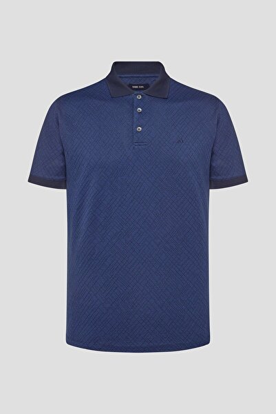 Sabri Özel Erkek Lacivert Desenli Polo Yaka Tişört - Slim Fit %100 Pamuk