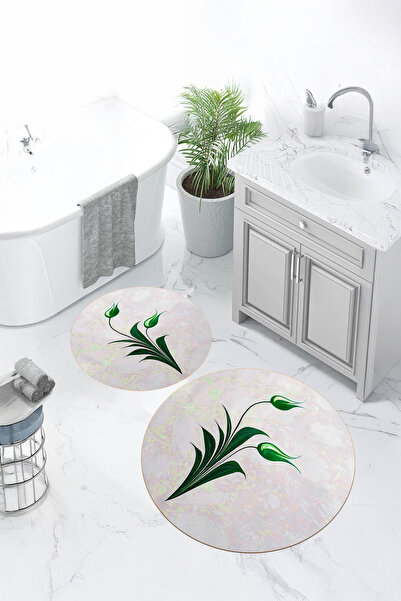 Viyana Home Set de 2 covorașe rotunde pentru baie, lavabile, cu model de flor...