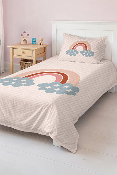 Realhomes مجموعة بيكيه فردية منقوشة بألوان قوس قزح وسحابة وردية اللون للفتيات...