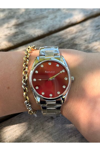 Ferrucci Stylish Steel Cord with Silver Color Red Dial Waterproof Women's Watch