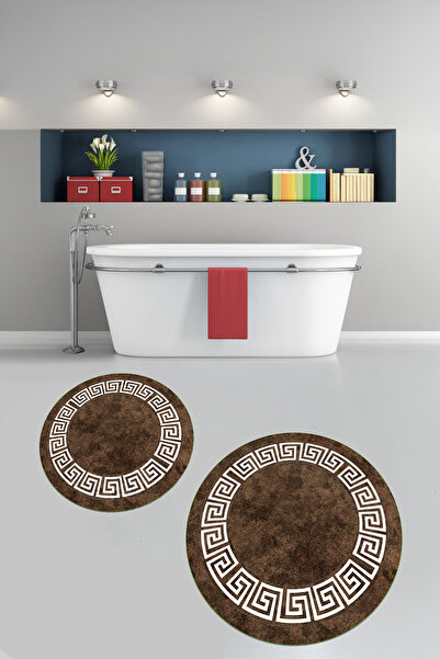 Viyana Home سجادة حمام مستديرة مطبوعة ومضادة للانزلاق وقابلة للغسل مع إطار، م...