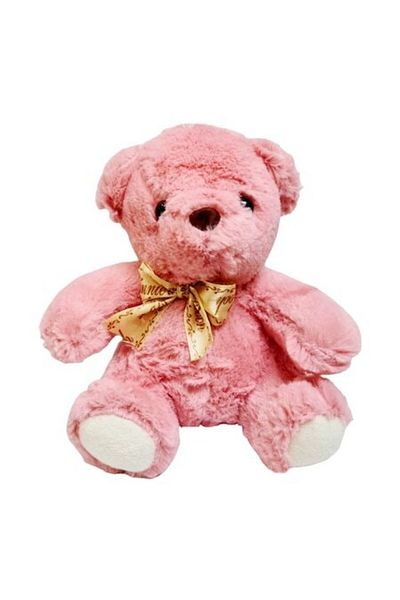 OEM Plush Toy, Fluffy Teddy Bear with Satin Bow, Pink, 17 cm