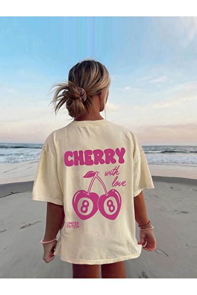 cc collection Дамска тениска с голям размер и принт „Cherry With Love“, удобн...