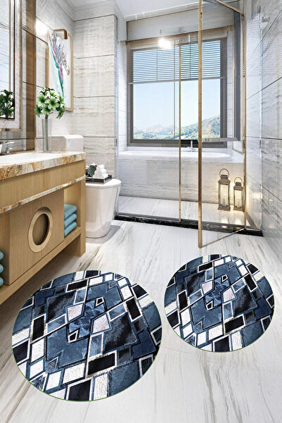 Viyana Home سجادة حمام مستديرة قابلة للغسل ومضادة للانزلاق مع قاعدة مطبوعة، م...