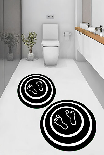 Viyana Home Set de 2 covorașe rotunde pentru baie cu model de amprentă, cu ba...