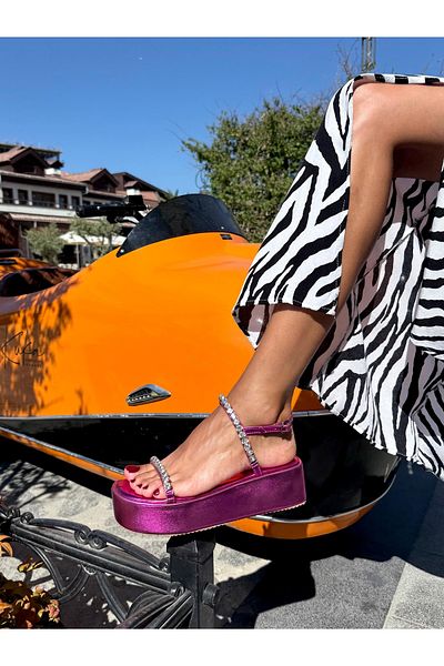 ANGELİNA JONES SANDALE DISCO FUSIA STONE DETALIATE PENTRU FEMEI