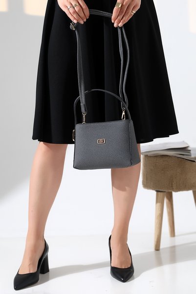 Encool Black Denim Textured Small Size Women's Bag Single Eyed Cross Strap Shoulder and Hand Bag