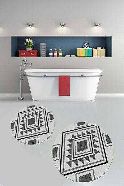 Viyana Home سجادة حمام مستديرة قابلة للغسل ومضادة للانزلاق مع قاعدة مطبوعة، م...