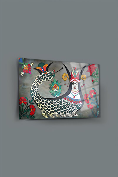 glassartdesign Pictură pe sticlă Şahmeran - Pictură de femeie cu șarpe de cul...