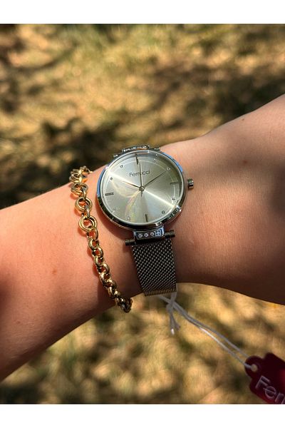 Ferrucci Silver Color Stylish Steel Wire Braided Cord Waterproof Women's Watch