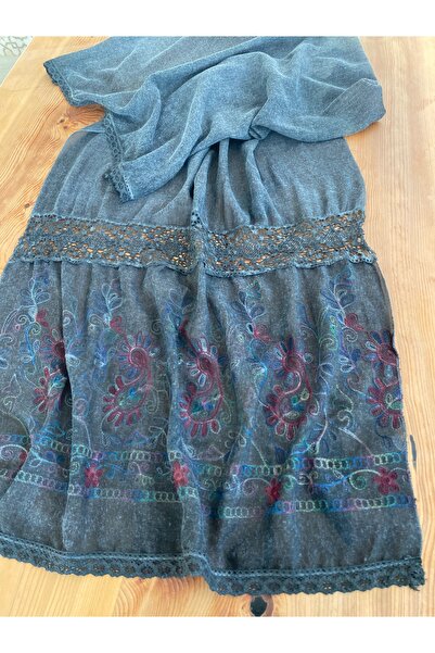 Bohemian Black Lace Antique Textured Embroidered Imported Vintage Cotton Shawl 1606079