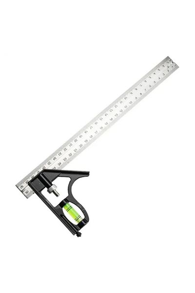 OEM Rigla Metalica cu Indicator de Nivel, Inox/Aluminiu, 30 cm, Scara cu 2 Fete, Negru-Gri