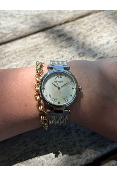Ferrucci Silver Color Stylish Steel Wire Braided Cord Waterproof Women's Watch