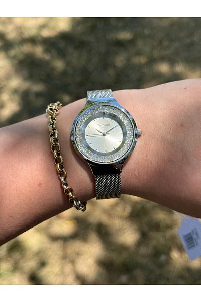 Ferrucci Silver Color Stylish Stone Dial Steel Mesh Cord Waterproof Women's Watch