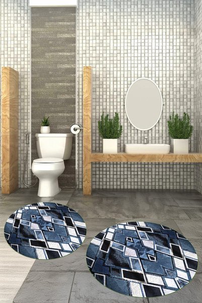 Viyana Home Printed Non-Slip Base Washable Round Bath Mat Set of 2 Toilet Seat Covers